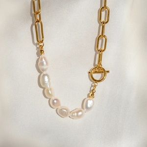 Toggle Chain Gold Necklace with Freshwater Pearls
